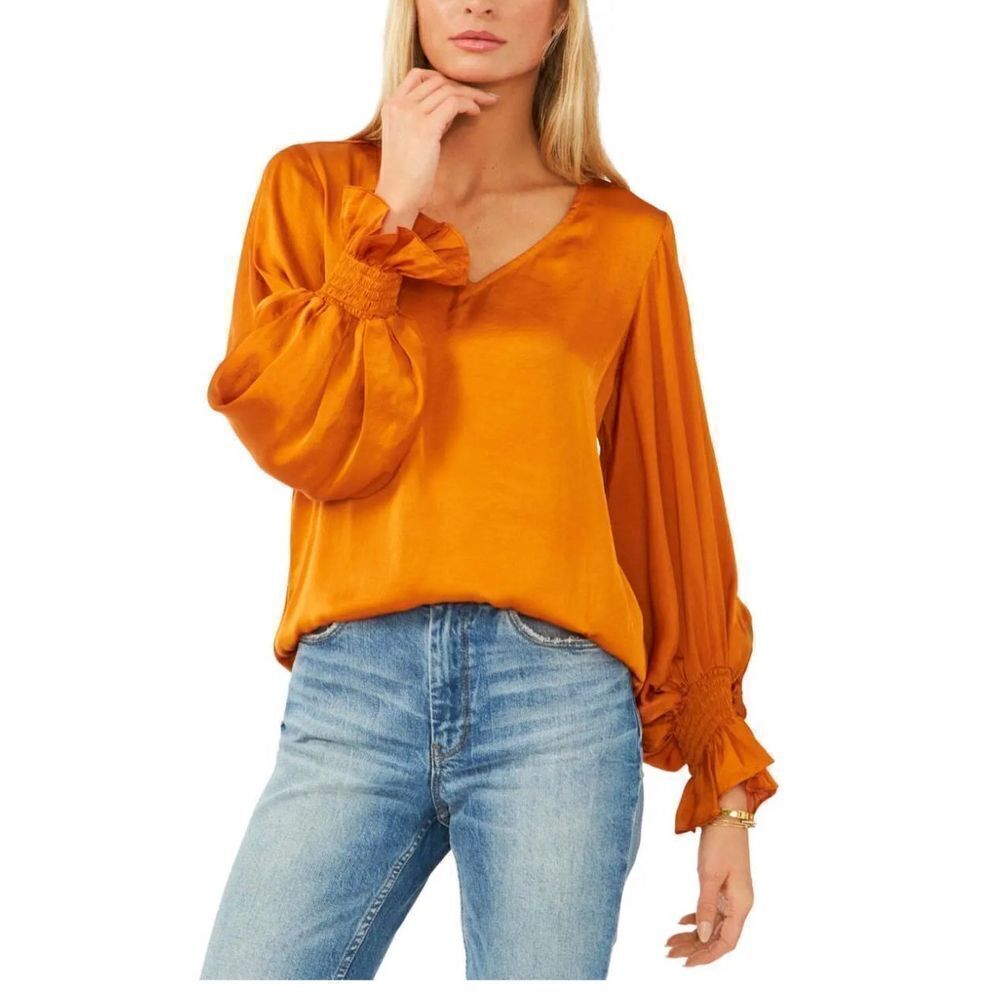 Vince Camuto Blouson-Sleeve Blouse burnt orange rust Sz S